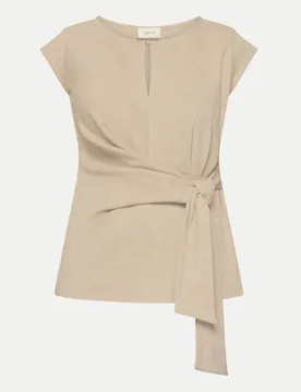 Shirt mit Bindegürtel Beige 42 - Cartoon - FashionsVida