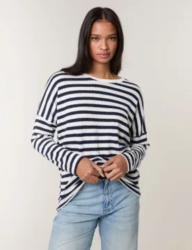 Cut and Sew Knit Stripe Top - ONE / NAVY - female - Blue Vanilla - FashionsVida