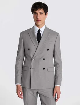 Slim Fit Stretch Double Breasted Suit Jacket Grey male - MOSS - FashionsVida
