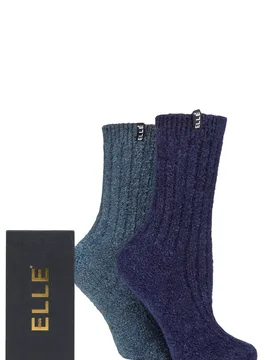 Women's 2 Pair Boucle Gift Boxed Boot Socks Kentucky Blue / Navy 4-8 Ladies - Multi Coloured - Size: Small - ELLE - FashionsVida