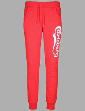 Pantalone tuta uomo felpato stretto con stampa bianca rosso