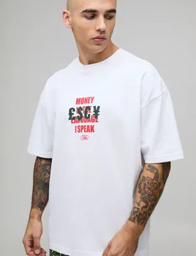 Herren Oversized Geld-Slogan Distressed Applikation Bedrucktes T-Shirt White Größe Small - boohooMAN - FashionsVida