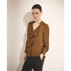 Blusa lisa de manga larga de mujer