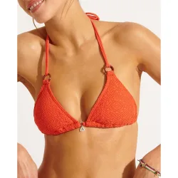 Top de bikini sunmesh, tejido texturizado, foam extraíble y atado al cuello