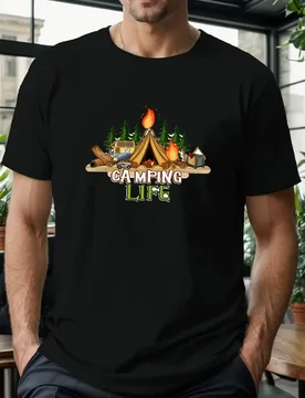 Camping Life Bonfire Tent Graphic Print T-Shirt 100% Cotton O-Neck Short Sleeve Summer Casual Mens T-shirt Streetwear - Aliexpress - FashionsVida