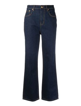 Jeans a vita alta con cuciture a contrasto