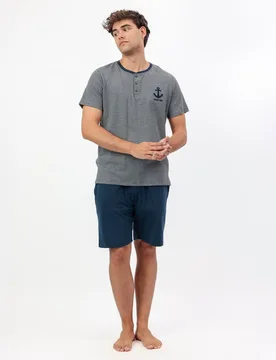 Pijama corto de hombre de punto de raya tejida en color - Admas - FashionsVida