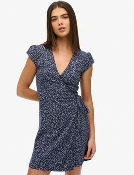 Superdry Damen Athletic Essentials Wickelkleid Navy - Größe: 44