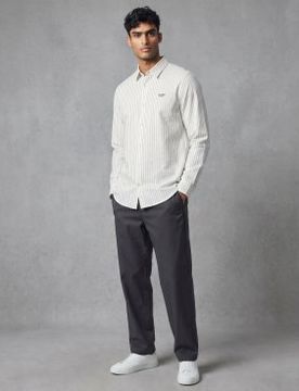 Para hombre. M6GH16W1711 Camisa Jacquaurd Striped (S), Blanco, Casual, Algodón, Clásico, Manga larga