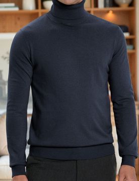 Maglione classico con collo alto - blu scuro