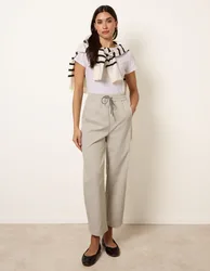 Elastic Waist Drawstring Trousers - L / STONE - female