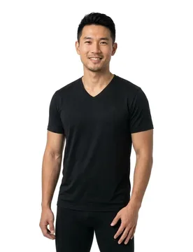 Maglietta A Maniche Corte Con Collo A V Classic Cotton Linen Vee Jet Black M - Superdry - FashionsVida