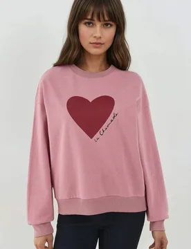 Womens Printed Crew Neck Raised Sweatshirt - Dusty Pink - Size X-Small - Hiccup - FashionsVida