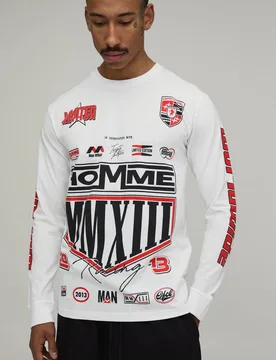 Herren Normal Geschnittenes Langarm-Oberteil Mit Mehrfarbigem Platzierungsdruck White Größe 4XL - boohooMAN - FashionsVida