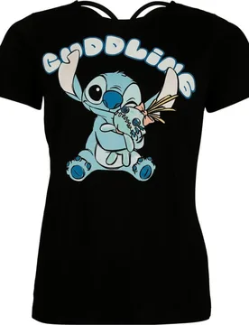Disney T-Shirt - Cuddling - S bis XXL - für Damen - Größe M - schwarz - EMP exklusives Merchandise! - Frauen - female - Lilo & Stitch - FashionsVida