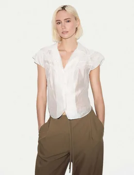 Lyocell Blend Collared Smocked Blouse White female - Jigsaw - FashionsVida
