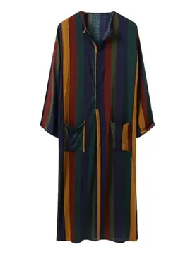 Pcs Men Colorful Striped Kaftan Robe Arabic Long Sleeve Buttons Maxi Loose Tops with Pockets Vintage Dubai Middle East - Aliexpress - FashionsVida