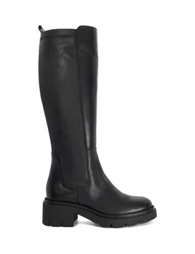 Leather Chunky Block Heel Knee High Boots Black female - Dune london - FashionsVida