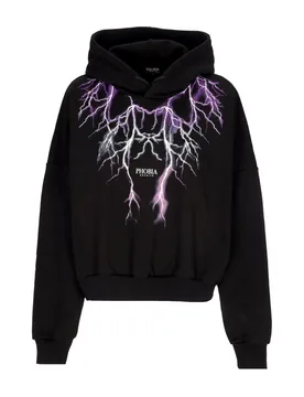 Felpa Leggera Cappuccio Corta Donna Lightning Crop Hoodie Black/purple/grey/fuchsia - PHOBIA - FashionsVida