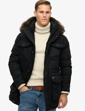 Superdry Herren Chinook Parka mit Kunstfellbesatz Schwarz - Größe: M - 249.99 - FashionsVida