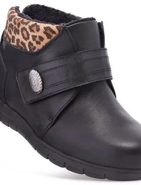 Luna Women's Extra Wide Boots for Swollen Feet - Black Leopard - Size: 6½ XXW - Cosyfeet - FashionsVida