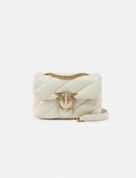 Borsa Mini Love Bag Puff in pelle bianca con fibbia Love Birds dorata e tracolla - PINKO - FashionsVida