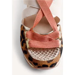 Sandalias de cuña de mujer estilo deportivo abiertas con de leopardo