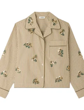 Camisa ancha de mujer a rayas y flores bordadas - sandro - FashionsVida