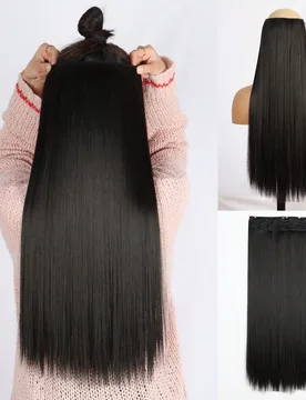 Extensiones de cabello sintéticas de 24/32 pulgadas de largo, rectas, con clip, pieza de cabello negro natural para mujeres - Shein - FashionsVida