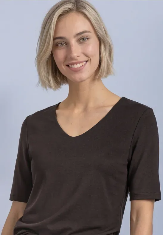 Basic T-Shirt mit blickdichter Front female Braun - Street One - FashionsVida