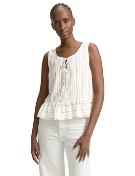 Blouse Sans Manches 1046635 White Olive Vertical Stripe S