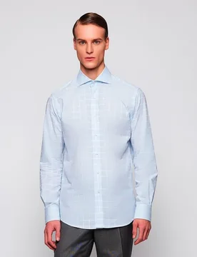 Camisa de hombre manga larga cuadros en relieve Tallas Grandes - Mirto - FashionsVida