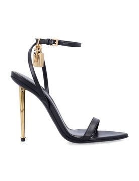 Paintdlock Pointed-Toe Buckle Sandals with Signature Metal Heel