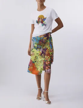 T-shirt Liu Jo bianca con stampa pappagallo colorata e strass applicati - Liujo - FashionsVida