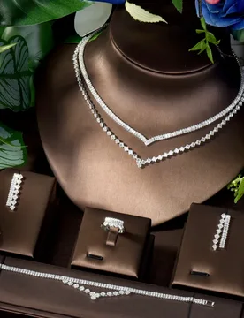 HIBRIDE Fashion personality unique jewellery set cubic zirconia necklace earrings bridal wedding party commuter accessories S-77 - Aliexpress - FashionsVida