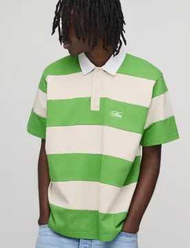 Mens Regular Fit Short Sleeve Embroidered Stripe Rugby Polo - Green Cotton - Size 3xl - boohooMAN - FashionsVida