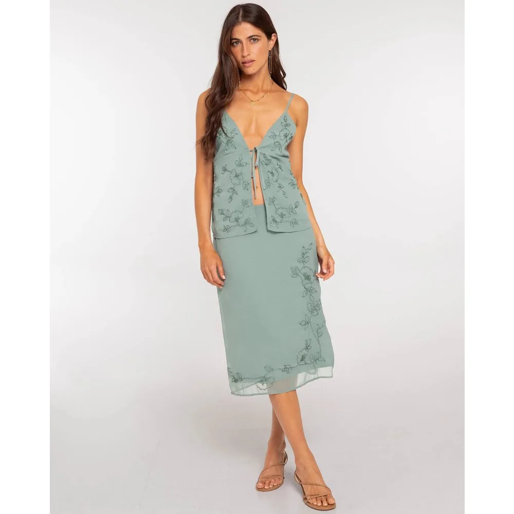 Falda midi bordada con abalorios - The-Are - FashionsVida