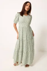 Women's Petite Ditsy Tiered Maxi Dress in Light Green Size: 12 - Light Green - Size: 12