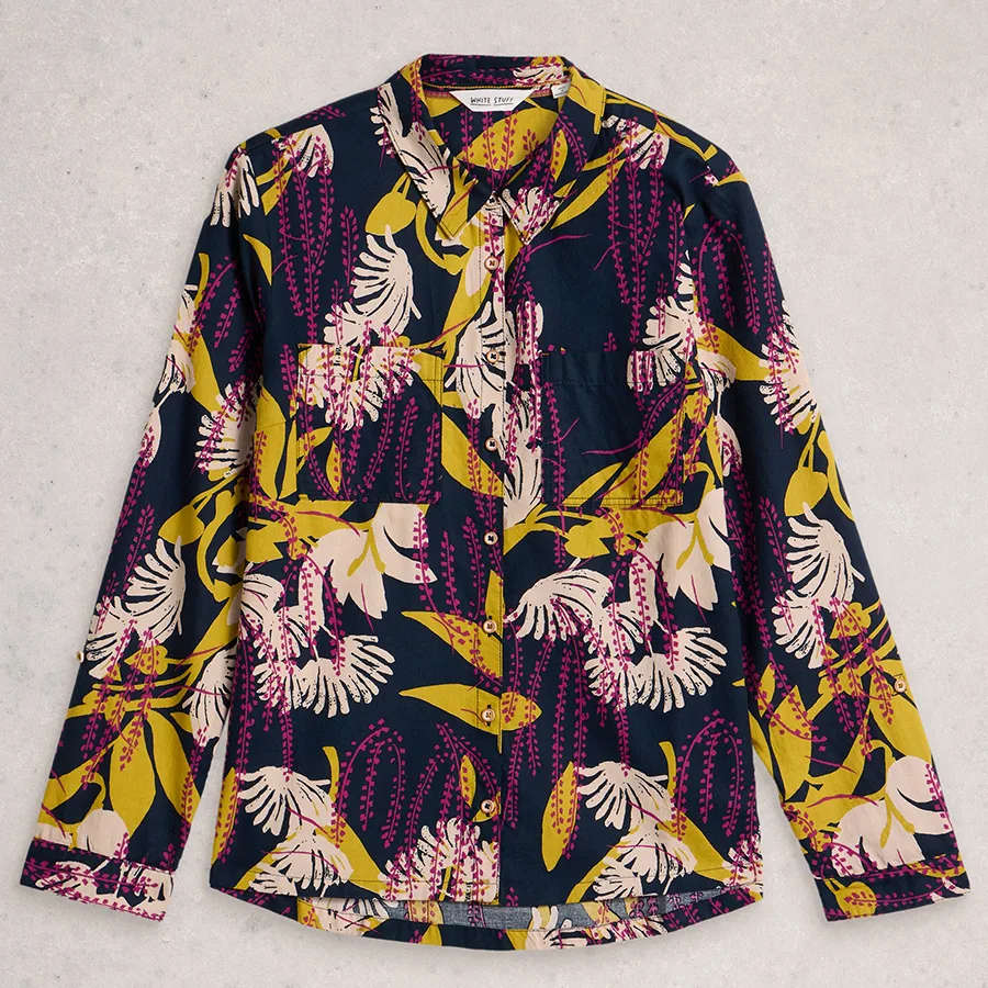 Sophie Organic Cotton Patterned Shirt - Navy - White stuff - FashionsVida