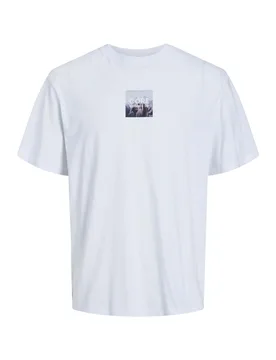 T-shirt bianca relaxed-fit in puro cotone con stampa cactus fronte e retro - Jack & jones - FashionsVida