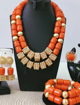 Artificial Coral Beads African Jewelry Set Nigeria Wedding Necklace Bracelet Earrings Ring Sets - Aliexpress - FashionsVida