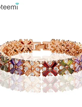 LUOTEEMI Luxury Rose/ Champagne Gold Color Multicolor Cubic Zircon Bracelet for Women Charm Bridal Wedding Girl Party Accessory - Aliexpress - FashionsVida