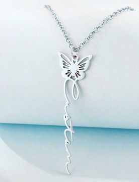 Collar personalizado con colgante de mariposa para mujer, de acero inoxidable con mariposa de diciembre, cadena cruzada, colgante minimalista vertical
