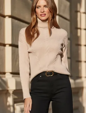 Womens Natural Cable Knit Roll Neck Jumper - Cream - Size Large - Sosandar - FashionsVida