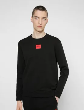 Sudadera de hombre de felpa de algodón con etiqueta con logo roja - HUGO - FashionsVida