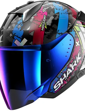 Casco Moto Jet SKWAL i3 JET HELLCAT Nero Blu Cromato taglia M - Shark - FashionsVida