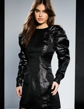 Womens 1.8.18 Ruched Shoulder Metallic Mini Dress - Black - Size 10 Uk - Runway - FashionsVida