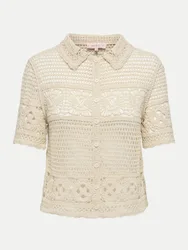 Kurzarm- Strickjacke in Häkeloptik Beige M