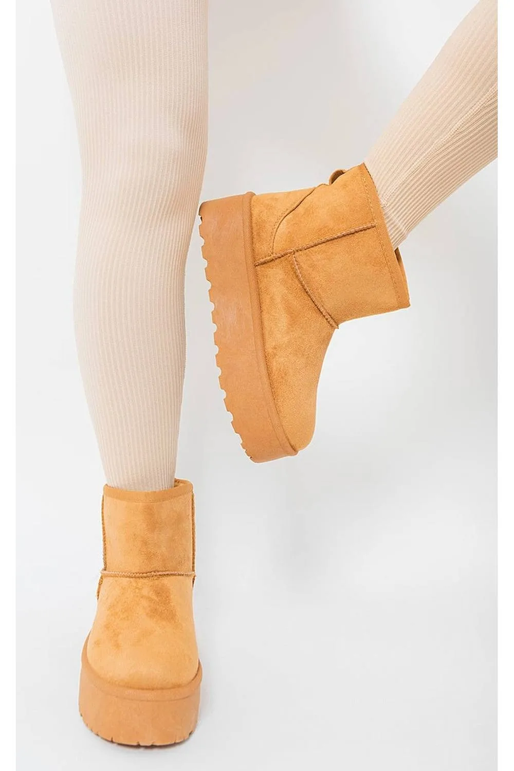 Women's Martha Thick Heel Platform Boots in Camel Size: 8 - Camel - Size: 8 - IKRUSH - FashionsVida