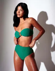 Textured Padded Bandeau Bikini Top Green female